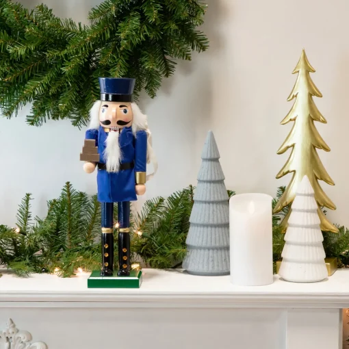 New 14" Blue and Gold Wooden Mail Carrier Christmas Nutcracker Nutcrackers