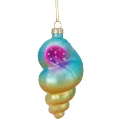 4.25" Blue and Pink Seashell Glass Christmas Ornament Animals