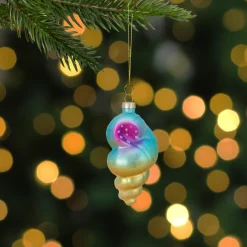 4.25" Blue and Pink Seashell Glass Christmas Ornament Animals
