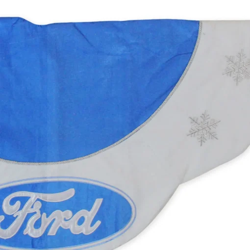 Sale 45.5" Blue and White Ford Scalloped Christmas Tree Skirt Cloth|Metal