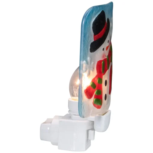 Outlet 6" Blue and White Glass Snowman Christmas Night Light Night Lights