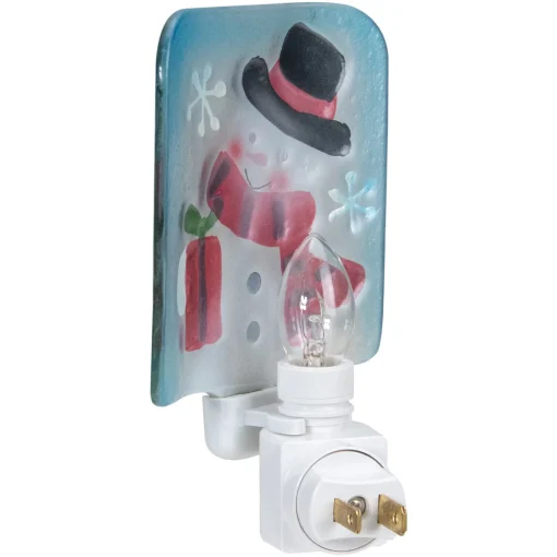 Outlet 6" Blue and White Glass Snowman Christmas Night Light Night Lights