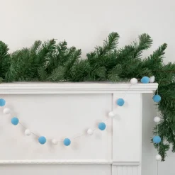 Clearance 9' Blue and White Plush Snowball Christmas Garland Pre Decorated