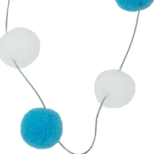 Clearance 9' Blue and White Plush Snowball Christmas Garland Pre Decorated