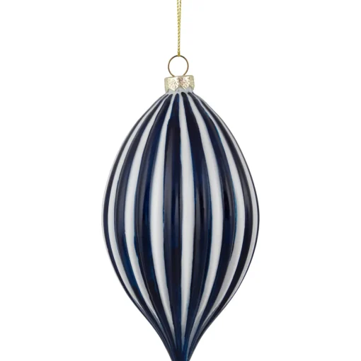 Outlet 5.75" Blue and White Striped Finial Glass Christmas Ornament Finials|Pendants