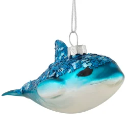 Outlet 4.75" Blue Dolphin Glittered Glass Christmas Hanging Ornament Animals