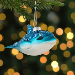 Outlet 4.75" Blue Dolphin Glittered Glass Christmas Hanging Ornament Animals