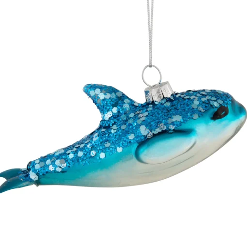 Outlet 4.75" Blue Dolphin Glittered Glass Christmas Hanging Ornament Animals