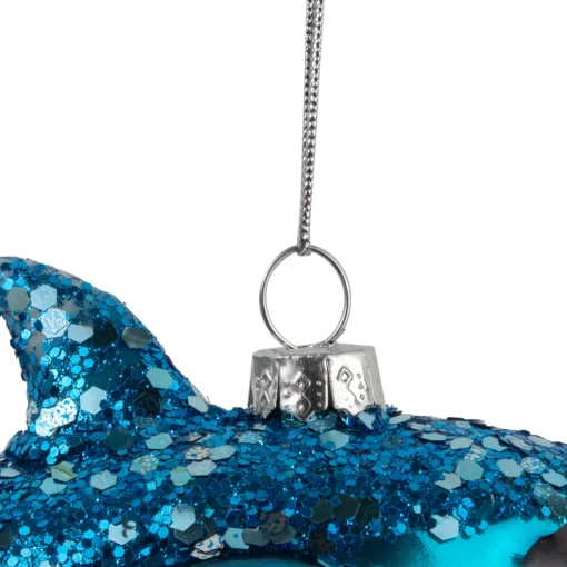 Outlet 4.75" Blue Dolphin Glittered Glass Christmas Hanging Ornament Animals