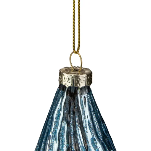Outlet 4.75" Blue Glitter Swirl Glass Christmas Pendant Ornament Finials|Pendants