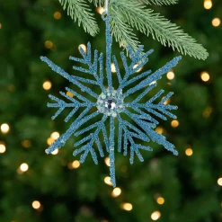 Hot 10" Blue Glittered Snowflake Christmas Ornament Icicles|Snowflakes