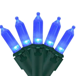 Clearance 100 Blue LED Mini Christmas Lights, 33 ft Green Wire Led