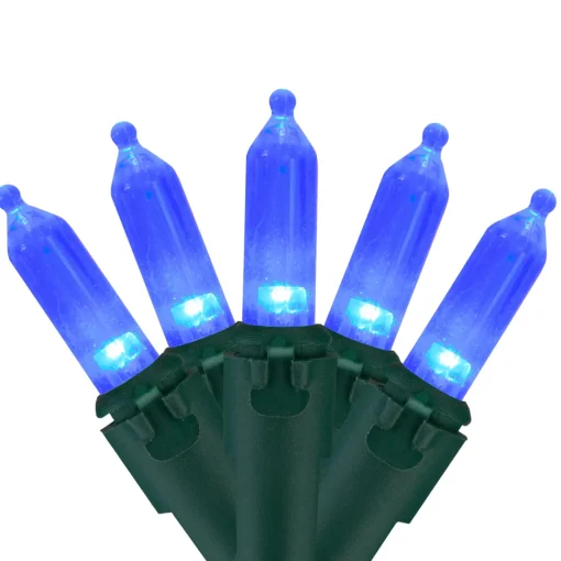 Clearance 100 Blue LED Mini Christmas Lights, 33 ft Green Wire Led