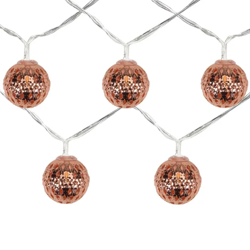 Best 10 B/O LED Warm White Rose Gold Metal Ball Christmas Lights - 6.25' Clear Wire Battery Operated