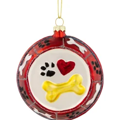 Outlet 3.75" Bones and Heart Dog Food Bowl Glass Christmas Ornament Animals