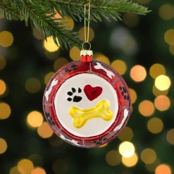Outlet 3.75" Bones and Heart Dog Food Bowl Glass Christmas Ornament Animals