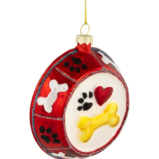 Outlet 3.75" Bones and Heart Dog Food Bowl Glass Christmas Ornament Animals