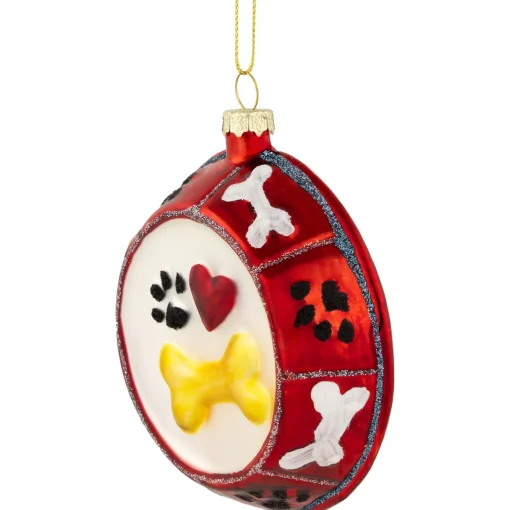 Outlet 3.75" Bones and Heart Dog Food Bowl Glass Christmas Ornament Animals