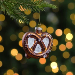 Outlet 2.75" Bronze and White Holiday Collections Salted Pretzel Glass Christmas Ornament Food & Beverage