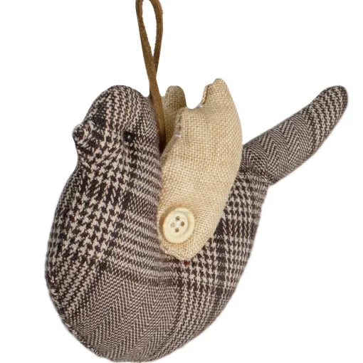Online 8" Brown and Beige Houndstooth Plaid Bird Christmas Ornament Animals