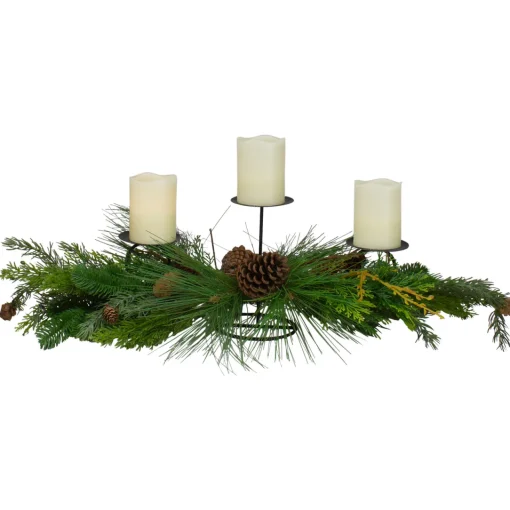 Outlet 32" Brown and Green Artificial Pine Cone and Pine Needle Christmas Candle Holder Candle Holders