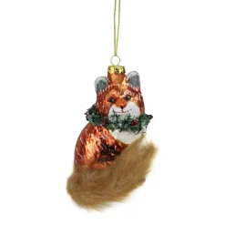 Discount 4.5" Brown and Green Fox with Faux Fur Tail and Wreath Christmas Ornament Animals