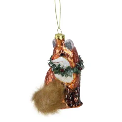 Discount 4.5" Brown and Green Fox with Faux Fur Tail and Wreath Christmas Ornament Animals