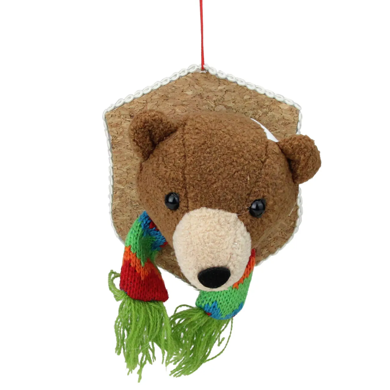Best 5" Brown and Green Stuffed Bear Head Christmas Ornament Animals