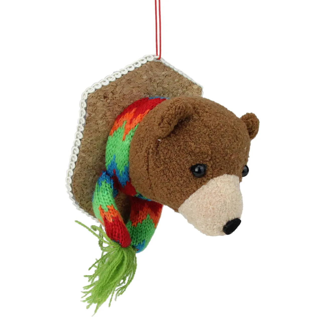 Best 5" Brown and Green Stuffed Bear Head Christmas Ornament Animals