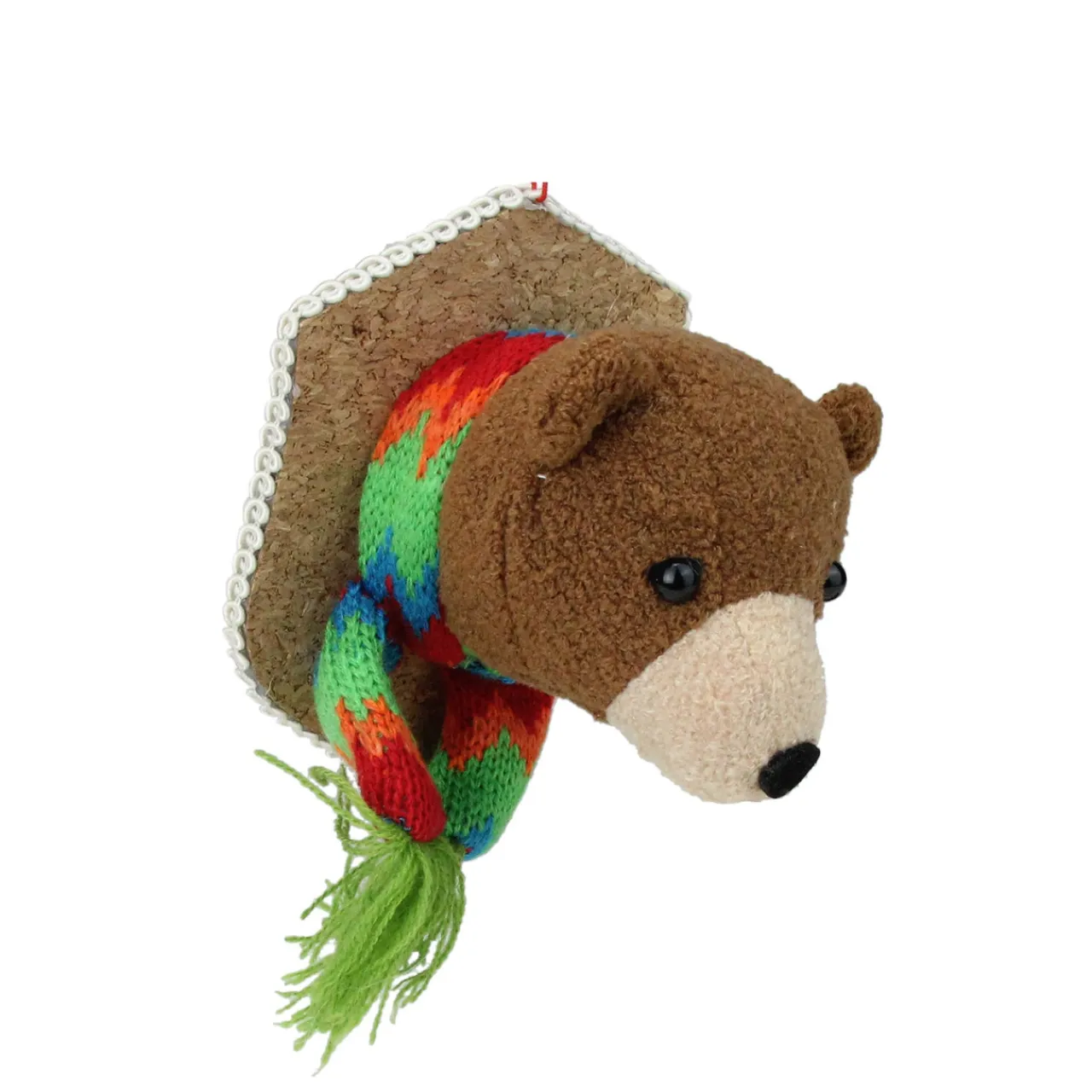 Best 5" Brown and Green Stuffed Bear Head Christmas Ornament Animals