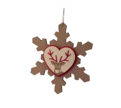 6.75" Brown and Red Rustic Craft Snowflake with Reindeer Christmas Ornament Icicles|Snowflakes