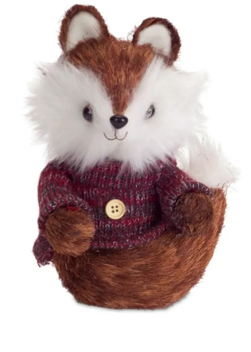 Clearance 9" Brown and White Mr. Fox Wearing Knit Sweater Christmas Decoration Animals