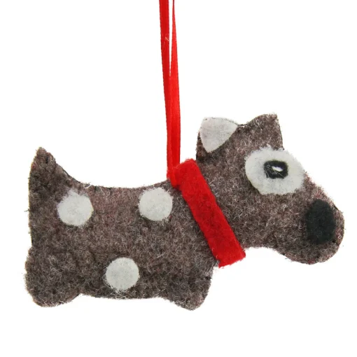 3.75" Brown and White Polka Dot Plush Dog Hanging Christmas Ornament Animals