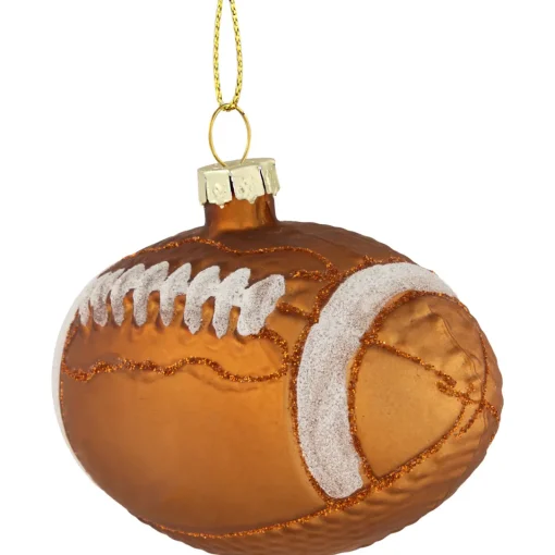 Clearance 3.5" Brown Football Glittered Glass Christmas Ornament Sports