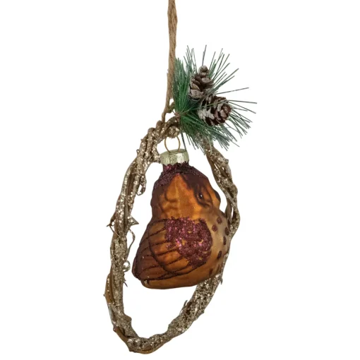 Hot 5.25" Brown Glass Owl in a Twig Wreath Christmas Ornament Animals