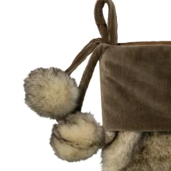 Sale 20.5" Brown Plush Christmas Stocking with Corduroy Cuff and Pom Poms Stockings