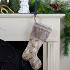 Best 20" Brown Reindeer Christmas Stocking with Faux Fur Cuff Stockings