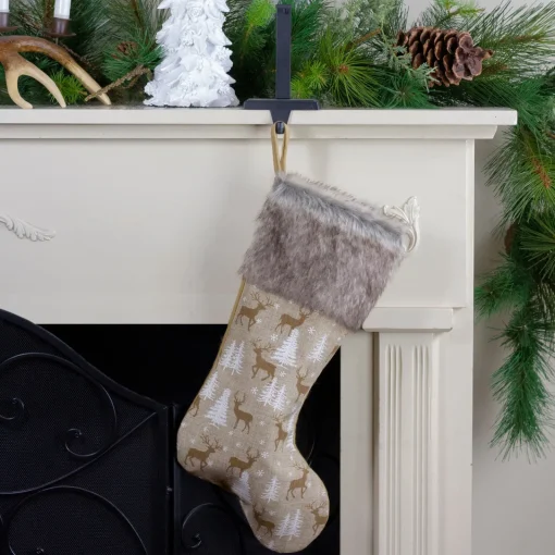 Best 20" Brown Reindeer Christmas Stocking with Faux Fur Cuff Stockings