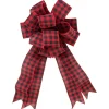 Outlet 19" Buffalo Plaid Print 14 Loop Christmas Bow Tree Topper Stars