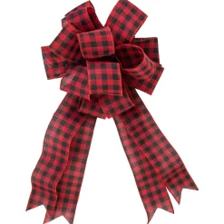 Outlet 19" Buffalo Plaid Print 14 Loop Christmas Bow Tree Topper Stars