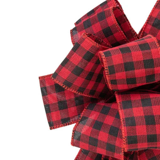 Outlet 19" Buffalo Plaid Print 14 Loop Christmas Bow Tree Topper Stars