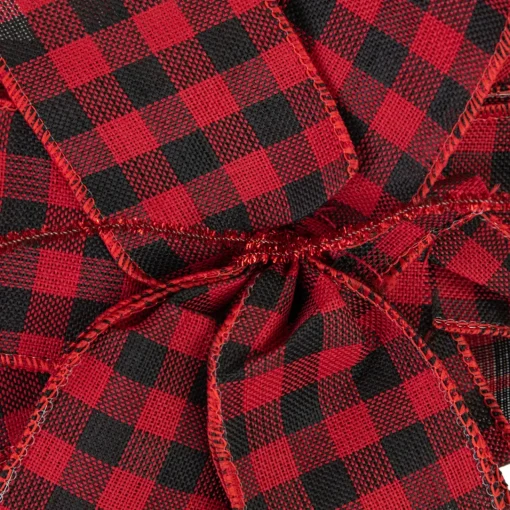 Outlet 19" Buffalo Plaid Print 14 Loop Christmas Bow Tree Topper Stars