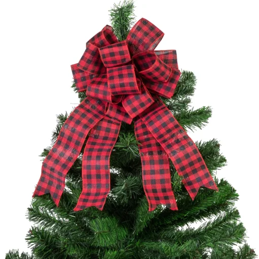 Outlet 19" Buffalo Plaid Print 14 Loop Christmas Bow Tree Topper Stars