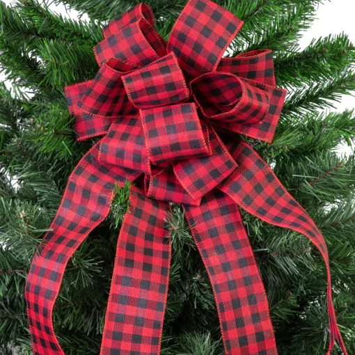 Outlet 19" Buffalo Plaid Print 14 Loop Christmas Bow Tree Topper Stars