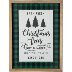 Clearance 16" Buffalo Plaid Wooden Framed "Farm Fresh Christmas Trees" Wall Decor Wall
