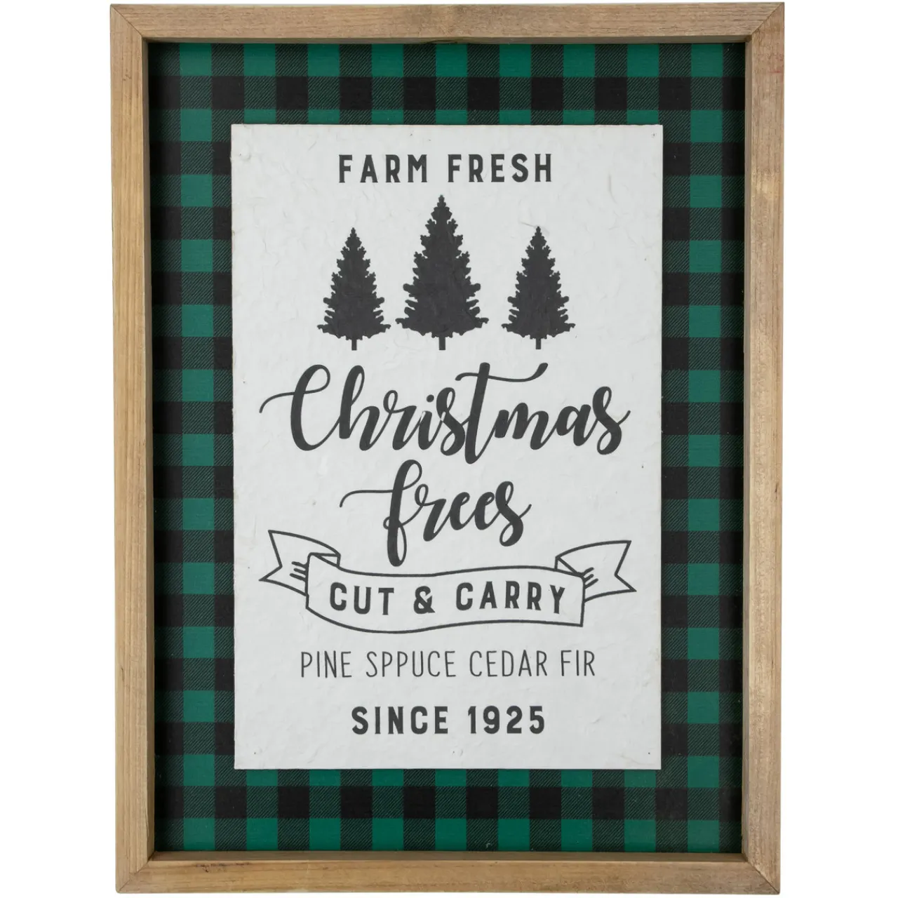 Clearance 16" Buffalo Plaid Wooden Framed "Farm Fresh Christmas Trees" Wall Decor Wall