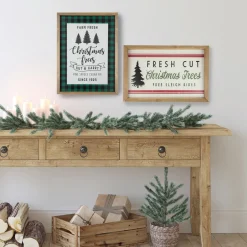 Clearance 16" Buffalo Plaid Wooden Framed "Farm Fresh Christmas Trees" Wall Decor Wall