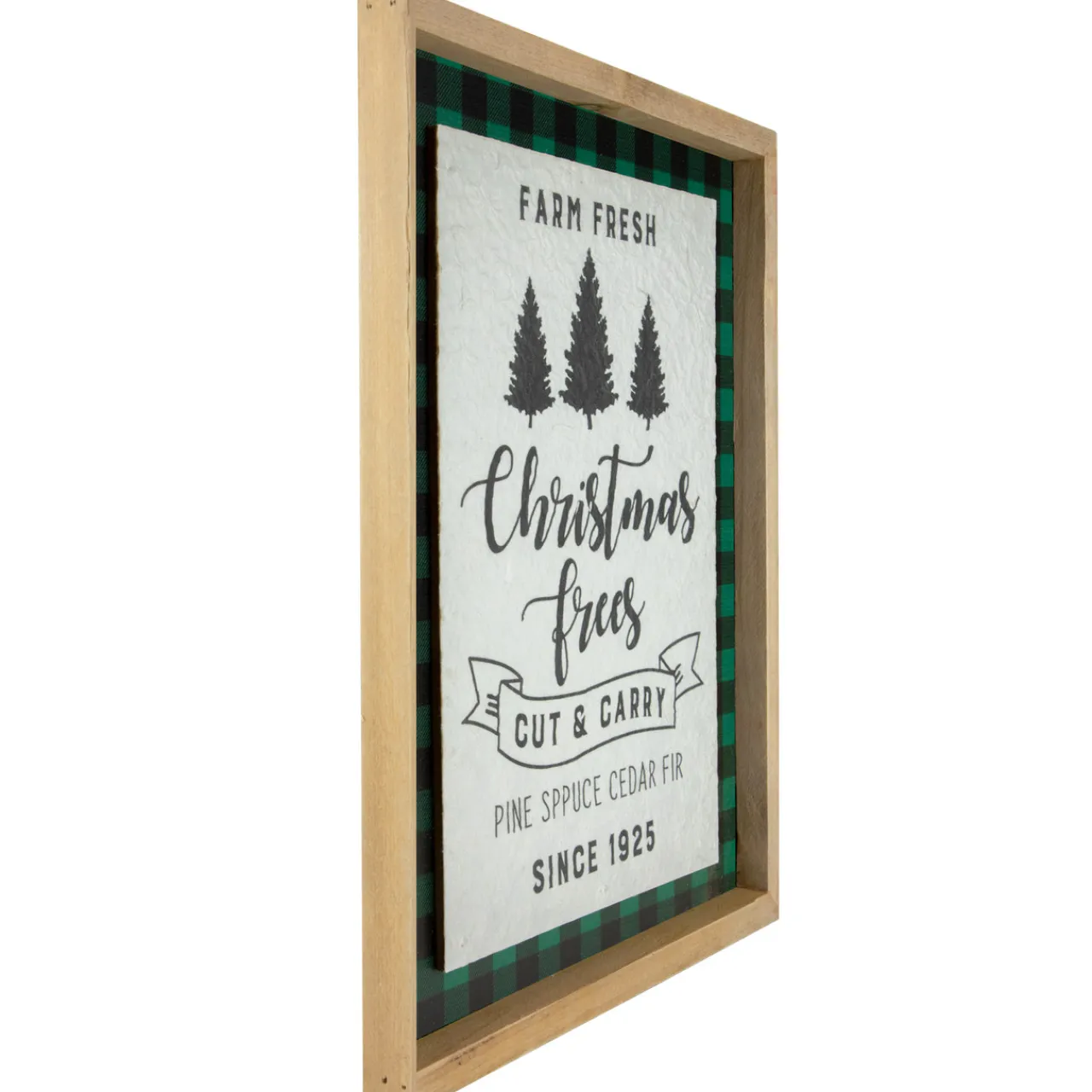 Clearance 16" Buffalo Plaid Wooden Framed "Farm Fresh Christmas Trees" Wall Decor Wall