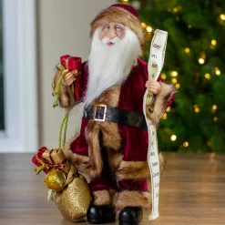 Outlet 18" Burgundy and Brown Santa Claus with Naughty or Nice List Christmas Figure Santa Claus