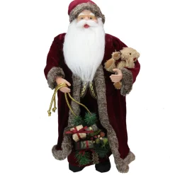 Outlet 24" Burgundy Santa Claus with Teddy Bear Christmas Figure Santa Claus